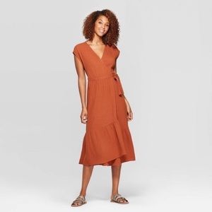 Universal Thread Wrap Midi Dress, Rust, S